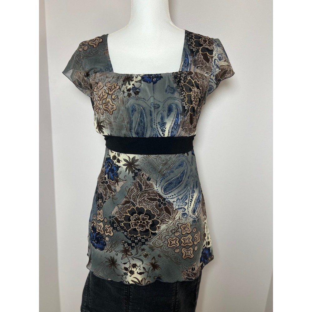 90s/Y2K Fairycore Whismy Boho Floral Blouse Flowy Ruffle Romantic Festival Top - Picture 12 of 12